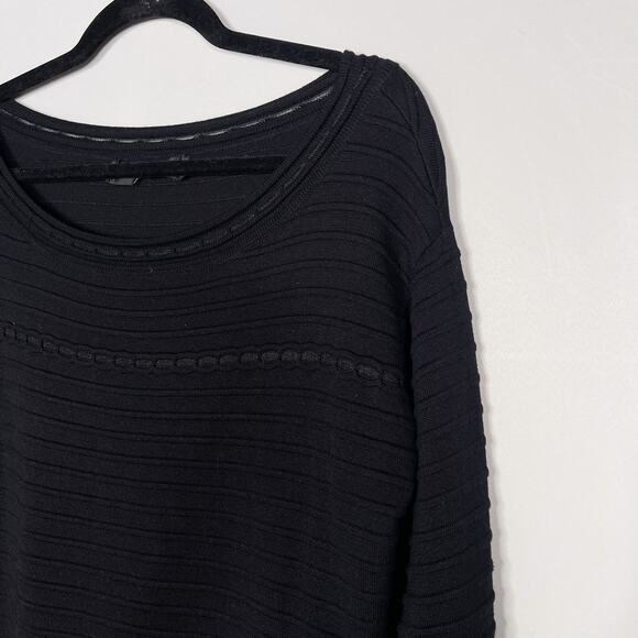 St John Medium M Black 3/4 Sleeve Ottoman Stripe Knit Sweater with Side Lace Up - Picture 3 of 11